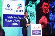 4 May 2016; Rob Kearney, Chairman, IRUPA, speaking at the Zurich IRUPA Rugby Player Awards. Hilton by Double Tree, Ballsbridge, Dublin. Picture credit: Ramsey Cardy / SPORTSFILE