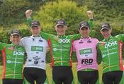 30 May 2010; The An Post Sean Kelly team, winners of the Best International team, from left, Pieter Ghyllebert, Best U23 rider Conor McConvey, Mark McNally, King of the Mountians winner Mark Cassidy and David O'Loughlin. FBD Insurance Ras, Stage 8, Kilcullen - Skerries. Picture credit: Stephen McCarthy / SPORTSFILE