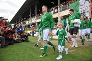 28 May 2010;  Republic of Ireland captain Robbie Keane leads the team out onto the pitch for the start of the game. Friendly International, Republic of Ireland v Algeria, RDS, Ballsbridge, Dublin. Picture credit: David Maher / SPORTSFILE