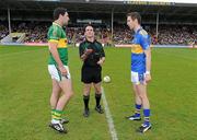 16 May 2010; Referee David Coldrick tosses the coin between Kerry captain Bryan Sheehan and Tipperary captain Robbie Costigan before the game. Munster GAA Football Senior Championship Quarter-Final, Kerry v Tipperary, Semple Stadium, Thurles, Co. Tipperary. Picture credit: Brendan Moran / SPORTSFILE