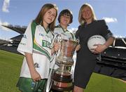 1 June 2010; Niamh Nic Liam, marketing manager, Irish Daily Mail, with Jo Helly and Jed Jones, from Castleknock, Co. Dublin, at the announcement of the Irish Daily Mail and TG4 as Broadcasting and Team Partners of the International Rules Series. Croke Park, Dublin. Photo by Sportsfile