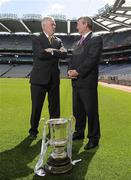 1 June 2010; Uachtarán CLG Criostóir Ó Cuana and Pól O'Gallchoir, right, Ceanasail TG4, at the announcement of the Irish Daily Mail and TG4 as Broadcasting and Team Partners of the International Rules Series. Croke Park, Dublin. Photo by Sportsfile