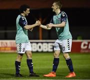 6 May 2016; Derry City winning goalscorer Barry McNamee, left, celebrates with Ronan Curtis at the end of the game. SSE Airtricity League, Premier Division, St Patrick's Athletic v Derry City. Richmond Park, Dublin. Picture credit: David Maher / SPORTSFILE