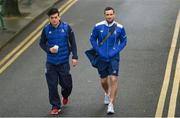 7 May 2016; Peter Tierney, Leinster sports scientist, left, and Dave Kearney, Leinster, arrive for the game. Guinness PRO12, Round 22, Leinster v Benetton Treviso. RDS Arena, Ballsbridge, Dublin. Picture credit: Stephen McCarthy / SPORTSFILE