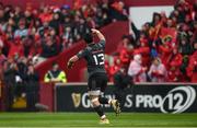 7 May 2016; Francis Saili, Munster, acknowledges supporters after scoring his side's first try. Guinness PRO12, Round 22, Munster v Scarlets. Thomond Park, Limerick. Picture credit: Diarmuid Greene / SPORTSFILE
