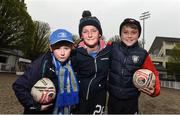 7 May 2016; Leinster supporters, from left, 8 year old Killian Burke, 11 year old Tómas Burke, and 11 year old Paudie Kavanagh. Guinness PRO12, Round 22, Leinster v Benetton Treviso. RDS Arena, Ballsbridge, Dublin. Picture credit: Ramsey Cardy / SPORTSFILE