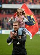 7 May 2016; Munster's Keith Earls, along with his daughter Ella May, aged 4, applaud supporters after the game. Guinness PRO12, Round 22, Munster v Scarlets. Thomond Park, Limerick. Picture credit: Diarmuid Greene / SPORTSFILE