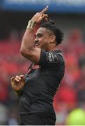 7 May 2016; Francis Saili, Munster, celebrates after victory over Scarlets. Guinness PRO12, Round 22, Munster v Scarlets. Thomond Park, Limerick. Picture credit: Diarmuid Greene / SPORTSFILE