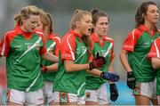 7 May 2016; Sarah Rowe, Mayo, Cheers on her team-mates before the game. Lidl Ladies Football National League, Division 1, Final, Mayo v Cork. Parnell Park, Dublin. Picture credit: Piaras Ó Mídheach / SPORTSFILE
