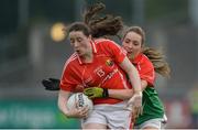 7 May 2016; Áine O'Sullivan, Cork, in action against Leona Ryder, Mayo. Lidl Ladies Football National League, Division 1, Final, Mayo v Cork. Parnell Park, Dublin. Picture credit: Piaras Ó Mídheach / SPORTSFILE