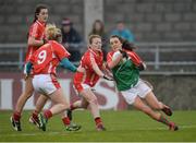 7 May 2016; Niamh Kelly, Mayo, in action against Cork's, from left, Orla Conlon, Aileen Gilroy and Vera Foley. Lidl Ladies Football National League, Division 1, Final, Mayo v Cork. Parnell Park, Dublin. Picture credit: Piaras Ó Mídheach / SPORTSFILE