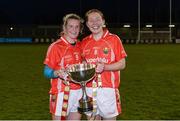 7 May 2016; Cork's Briege Corkery, left, and Rena Buckley, with the cup after the game. Lidl Ladies Football National League, Division 1, Final, Mayo v Cork. Parnell Park, Dublin. Picture credit: Piaras Ó Mídheach / SPORTSFILE