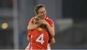 7 May 2016; Cork's Hannah Looney, behind, and Roisín Phelan celebrate after the game. Lidl Ladies Football National League, Division 1, Final, Mayo v Cork. Parnell Park, Dublin. Picture credit: Piaras Ó Mídheach / SPORTSFILE