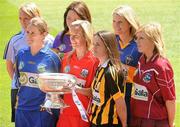 2 June 2010; At the launch of the Gala All-Ireland Camogie Championships 2010 are Senior captains, from left, Catriona Power, Dublin, Jill Horan, Tipperary, Una Leacy, Wexford, Joanne O'Callaghan, Cork, Anne Dalton, Kilkenny, Siobhan Lafferty, Clare, and Susan Earner, Galway. Camogie fans are set for a triple delight following the announcement at the launch that the Intermediate Camogie Final will be played with the Senior and Premier Junior Finals for the first time in GAA headquarters this year. Croke Park, Dublin. Picture credit: Ray McManus / SPORTSFILE