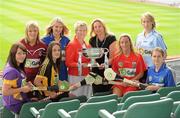 2 June 2010; At the launch of the Gala All-Ireland Camogie Championships 2010, from left, Una Leacy, Wexford, Susan Earner, Galway, Anne Dalton, Kilkenny, Siobhan Lafferty, Clare, Joan O'Flynn, President, Cumann Camogaiochta na nGael, Denise Lord, Customer Services Manager, Gala, Joanne O'Callaghan, Cork, Catriona Power, Dublin and Jill Horan, Tipperary. Camogie fans are set for a triple delight following the announcement at the launch that the Intermediate Camogie Final will be played with the Senior and Premier Junior Finals for the first time in GAA headquarters this year. Croke Park, Dublin. Picture credit: Brendan Moran / SPORTSFILE