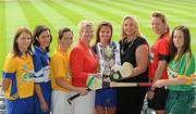 2 June 2010; At the launch of the Gala All-Ireland Camogie Championships 2010, from left, Donna Kelly, Roscommon, Aine Mahony, Laois, Jane Adams, Antrim, Joan O'Flynn, President, Cumann Camogaiochta na nGael, Mairead Murphy, Waterford, Denise Lord, Customer Services Manager, Gala, Lisa McCrickard, Down and Louise Donoghue, Meath. Camogie fans are set for a triple delight following the announcement at the launch that the Intermediate Camogie Final will be played with the Senior and Premier Junior Finals for the first time in GAA headquarters this year. Croke Park, Dublin. Picture credit: Brendan Moran / SPORTSFILE