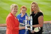 2 June 2010; At the launch of the Gala All-Ireland Camogie Championships 2010, from left, Joan O'Flynn, President, Cumann Camogaiochta na nGael, Denise Lord, Customer Service Manager, Gala, and Brid Boylan, Cavan, with the Junior B Cup. Camogie fans are set for a triple delight following the announcement at the launch that the Intermediate Camogie Final will be played with the Senior and Premier Junior Finals for the first time in GAA headquarters this year. Croke Park, Dublin. Picture credit: Brendan Moran / SPORTSFILE