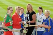 2 June 2010; At the launch of the Gala All-Ireland Camogie Championships 2010, from left, Miream Cunniffe, Mayo, Joan O'Flynn, Cumann Camogaiochta na nGael, Brid Boylan, Cavan, Denise Lord, Customer Services Manager, Gala, Eileen McElroy, Monaghan and Ann MArie Doran, Wicklow. Camogie fans are set for a triple delight following the announcement at the launch that the Intermediate Camogie Final will be played with the Senior and Premier Junior Finals for the first time in GAA headquarters this year. Croke Park, Dublin. Picture credit: Brendan Moran / SPORTSFILE