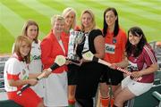 2 June 2010; At the launch of the Gala All-Ireland Camogie Championships 2010, from left, Siobhan Hughes, Tyrone, Niamh Breen, Kildare, Joan O'Flynn, President, Cumann Camogaiochta na nGael, Tara Wilson, Carlow, Denise Lord, Consumer Services Manager, Gala, Bernie Murray, Armagh and Sandra Greville, Westmeath. Camogie fans are set for a triple delight following the announcement at the launch that the Intermediate Camogie Final will be played with the Senior and Premier Junior Finals for the first time in GAA headquarters this year. Croke Park, Dublin. Picture credit: Brendan Moran / SPORTSFILE