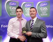 2 June 2010; Shane Guest, Senior Brand Manager, Cadbury Ireland, with Kerry footballer Paul Geaney who was short listed for the 2010 Cadbury Hero of the Future Award. Paul Geaney was one of 14 short listed players who excelled throughout the 2010 Cadbury GAA U21 Football Championship. The 2010 Cadbury Hero of the Future Award was won by Rory O’Carroll, from Dublin. All nominees can be seen on www.cadburygaau21.com. Past winners, Colm O’Neill and Fintan Goold from Cork, Killian Young from Kerry and Keith Higgins from Mayo have gone on to represent their Counties at Senior level. Cadbury Under 21 Hero of the Future Awards, Croke Park, Dublin. Picture credit: Stephen McCarthy / SPORTSFILE