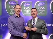 2 June 2010; Shane Guest, Senior Brand Manager, Cadbury Ireland, with Dublin footballer Dean Rock who was short listed for the 2010 Cadbury Hero of the Future Award. Dean Rock was one of 14 short listed players who excelled throughout the 2010 Cadbury GAA U21 Football Championship. The 2010 Cadbury Hero of the Future Award was won by Rory O’Carroll, from Dublin. All nominees can be seen on www.cadburygaau21.com. Past winners, Colm O’Neill and Fintan Goold from Cork, Killian Young from Kerry and Keith Higgins from Mayo have gone on to represent their Counties at Senior level. Cadbury Under 21 Hero of the Future Awards, Croke Park, Dublin. Picture credit: Stephen McCarthy / SPORTSFILE