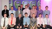 2 June 2010; Cadbury Under 21 Hero of the Future Awards winners, middle row, from left, Michael Higgins, Roscommon, Peter Acheson, Tipperary, Neil Collins, Roscommon, Brendan Murphy, Carlow, David Givney, Cavan, Dean Rock and Nicky Devereux, both Dublin, with, front row, from left, Leo McLoone, Michael Murphy, both Donegal, Uachtarán Chumann Lúthchleas Gael Criostóir Ó Cuana, Rory O'Carroll, Dublin, Shane Guest, Senior Brand Manager, Cadbury Ireland, Paul Geaney, Kerry, and Sean Carey, Tipperary, with members of the judging panel, back row, from left, former Dublin manager Paul Caffrey, senior Kildare footballer Dermot Earley and TG4 journalist Michael O’Domhnaill. The 2010 Cadbury Hero of the Future Award was won by Rory O’Carroll, from Dublin. All nominees can be seen on www.cadburygaau21.com. Past winners, Colm O’Neill and Fintan Goold from Cork, Killian Young from Kerry and Keith Higgins from Mayo have gone on to represent their Counties at Senior level. Cadbury Under 21 Hero of the Future Awards, Croke Park, Dublin. Picture credit: Stephen McCarthy / SPORTSFILE