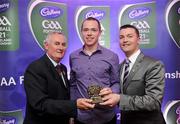 2 June 2010; Uachtarán Chumann Lúthchleas Gael Criostóir Ó Cuana and Shane Guest, Senior Brand Manager, Cadbury Ireland, with Dublin footballer Dean Rock who was shortlisted for the 2010 Cadbury Hero of the Future Award. Dean was one of 14 short listed players who excelled throughout the 2010 Cadbury GAA U21 Football Championship. The 2010 Cadbury Hero of the Future Award was won by Rory O’Carroll, from Dublin. All nominees can be seen on www.cadburygaau21.com. Past winners, Colm O’Neill and Fintan Goold from Cork, Killian Young from Kerry and Keith Higgins from Mayo have gone on to represent their Counties at Senior level. Cadbury Under 21 Hero of the Future Awards, Croke Park, Dublin. Picture credit: Stephen McCarthy / SPORTSFILE
