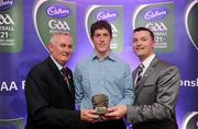 2 June 2010; Uachtarán Chumann Lúthchleas Gael Criostóir Ó Cuana and Shane Guest, Senior Brand Manager, Cadbury Ireland, with Dublin footballer Rory O'Carroll who was shortlisted for the 2010 Cadbury Hero of the Future Award. Rory was one of 14 short listed players who excelled throughout the 2010 Cadbury GAA U21 Football Championship. The 2010 Cadbury Hero of the Future Award was won by Rory O’Carroll, from Dublin. All nominees can be seen on www.cadburygaau21.com. Past winners, Colm O’Neill and Fintan Goold from Cork, Killian Young from Kerry and Keith Higgins from Mayo have gone on to represent their Counties at Senior level. Cadbury Under 21 Hero of the Future Awards, Croke Park, Dublin. Picture credit: Stephen McCarthy / SPORTSFILE