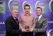 2 June 2010; Uachtarán Chumann Lúthchleas Gael Criostóir Ó Cuana and Shane Guest, Senior Brand Manager, Cadbury Ireland, with Cavan footballer David Givney who was short listed for the 2010 Cadbury Hero of the Future Award, David was one of 14 short listed players who excelled throughout the 2010 Cadbury GAA U21 Football Championship. The 2010 Cadbury Hero of the Future Award was won by Rory O’Carroll, from Dublin. All nominees can be seen on www.cadburygaau21.com. Past winners, Colm O’Neill and Fintan Goold from Cork, Killian Young from Kerry and Keith Higgins from Mayo have gone on to represent their Counties at Senior level. Cadbury Under 21 Hero of the Future Awards, Croke Park, Dublin. Picture credit: Stephen McCarthy / SPORTSFILE