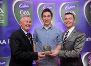2 June 2010; Uachtarán Chumann Lúthchleas Gael Criostóir Ó Cuana and Shane Guest, Senior Brand Manager, Cadbury Ireland, with Dublin footballer Nicky Devereux who was short listed for the 2010 Cadbury Hero of the Future Award, Nicky was one of 14 short listed players who excelled throughout the 2010 Cadbury GAA U21 Football Championship. The 2010 Cadbury Hero of the Future Award was won by Rory O’Carroll, from Dublin. All nominees can be seen on www.cadburygaau21.com. Past winners, Colm O’Neill and Fintan Goold from Cork, Killian Young from Kerry and Keith Higgins from Mayo have gone on to represent their Counties at Senior level. Cadbury Under 21 Hero of the Future Awards, Croke Park, Dublin. Picture credit: Stephen McCarthy / SPORTSFILE