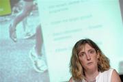 3 June 2010; Dr Úna May, Manager of the Irish Sports Council's Anti-Doping Unit, speaking at the launch of the Irish Sports Council's Anti-Doping Report for 2009. The anti-doping programme marked its 10th year of activity in 2009 with 955 tests carried out across 36 sports, while blood testing was carried out for the first time and gene doping commenced. Davenport Hotel, Merrion Square, Dublin. Picture credit: Stephen McCarthy / SPORTSFILE