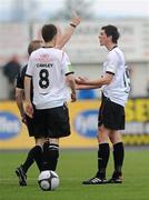 4 June 2010; Dundalk's Ciaran McGuigan, right, is shown a red card and sent off by referee Anthony Buttimer. FAI Ford Cup Third Round, Dundalk v St Patrick's Athletic, Oriel Park, Dundalk, Co. Louth. Photo by Sportsfile