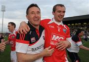 5 June 2010; Louth manager Peter Fitzpatrick celebrates with Paddy Keenan at the end of the game. Leinster GAA Football Senior Championship Quarter-Final, Louth v Kildare, Pairc Tailteann, Navan, Co. Meath. Photo by Sportsfile