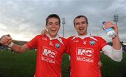 5 June 2010; Louth players Andy McDonnell and Paddy Keenan celebrate at the end of the game. Leinster GAA Football Senior Championship Quarter-Final, Louth v Kildare, Pairc Tailteann, Navan, Co. Meath. Photo by Sportsfile