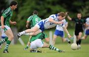 6 June 2010; Liam Ó Lionain, Waterford, in action against Mark O'Riordan and Padraig Browne, left, Limerick. Munster GAA Football Senior Championship Semi-Final, Waterford v Limerick, Fraher Field, Dungarvan, Co. Waterford. Picture credit: Brian Lawless / SPORTSFILE