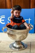 8 May 2016; Nathan Dolan, age 3, from Moate, Co. Westmeath, with the Sam Maguire cup at the Launch of RTÉ GAA Championship coverage. Hayes Hotel, Thurles, Co Tipperary. Picture credit: Ray McManus / SPORTSFILE