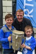 8 May 2016; Billy, front left, age 11, and his brother Tommy Byrne, age 6, holding the Liam MacCarthy cup, from Fore Mile Water, Co. Waterford, with former All-Ireland winner Henry Shefflin, pictured at the Launch of RTÉ GAA Championship coverage. Hayes Hotel, Thurles, Co Tipperary. Picture credit: Ray McManus / SPORTSFILE