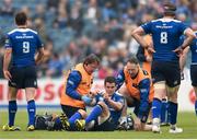 7 May 2016; Jonathan Sexton, Leinster, is attended to by Dr. John Ryan, Leinster team doctor, left, and head physiotherapist Garreth Farrell. Guinness PRO12, Round 22, Leinster v Benetton Treviso. RDS Arena, Ballsbridge, Dublin. Picture credit: Ramsey Cardy / SPORTSFILE