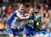 8 May 2016; Waterford's Emma Murray, left, and Katie Murray, celebrate after the game. Lidl Ladies Football National League, Division 3, Final Replay, Tipperary v Waterford. Semple Stadium, Thurles, Co. Tipperary. Picture credit: Piaras Ó Mídheach / SPORTSFILE