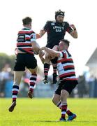 8 May 2016; Wesley Wojnar, Wicklow, is tackled by Alan Jacob, left, and Angelo Todisco, Enniscorthy. Bank of Ireland Provincial Towns Cup, Final, Enniscorthy RFC v Wicklow RFC. Ashbourne RFC, Ashbourne, Co. Meath. Picture credit: Stephen McCarthy / SPORTSFILE