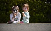 8 May 2016; Seven year old Clíona Culligan and her sister Ashling, aged four, from Whitehall, Co. Dublin, enjoy an icecream at the Family Fun Raceday at Leopardstown. Horse Racing from Leopardsown - Family Fun Raceday. Leopardstown, Co. Dublin. Photo by Sportsfile