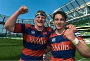 8 May 2016; Anthony Ryan, left and Joseph Carbery, Clontarf, celebrate at the end of the game . Ulster Bank League, Division 1A, Final, Clontarf v Cork Constitution. Aviva Stadium, Lansdowne Road, Dublin. Picture credit: David Maher / SPORTSFILE