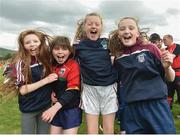 8 May 2016; From left to right, Saoirse Curran, aged 10, Michaela O'Sullivan, aged 10, Lorna O'Shea, aged 11, and Isabella Curran, aged 11, celebrate after winning the Sponge Race at the Piarsaigh Na Dromoda Lá na gClubanna celebrations. Lá Na gClubanna - Piarsaigh Na Dromoda. Páirc an Phiarsaigh, Inse na Toinne, Dromid, Co. Kerry. Picture credit: Diarmuid Greene / SPORTSFILE
