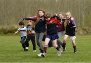 8 May 2016; Saoirse Curran, aged 10, left, and Michaela O'Sullivan, aged 10, on their way to winning the u12 3-legged-race at the Piarsaigh Na Dromoda Lá na gClubanna celebrations. Lá Na gClubanna - Piarsaigh Na Dromoda. Páirc an Phiarsaigh, Inse na Toinne, Dromid, Co. Kerry. Picture credit: Diarmuid Greene / SPORTSFILE