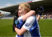 8 May 2016; Waterford's Maria Delahunty and Linda Wall, left, celebrate after the game. Lidl Ladies Football National League, Division 3, Final Replay, Tipperary v Waterford. Semple Stadium, Thurles, Co. Tipperary. Picture credit: Piaras Ó Mídheach / SPORTSFILE