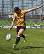 8 May 2016; Ross Keller, from Ballinasloe Rugby Club in Galway, takes his kick. Four clubs, one from each province, took part in Ulster Bank’s ‘Drop-Kick for Your Club’ initiative in the Aviva Stadium today during half-time of the Ulster Bank League final between Clontarf and Cork Con. Ulster Bank gave away €10,000 as four nominated kickers stepped up to the 32 metre mark for their drop-kick. Aviva Stadium, Lansdowne Road, Dublin. Picture credit: David Maher / SPORTSFILE