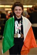 8 May 2016; Nicole Turner, from Portarlington, Co. Laois, who won two silver medals and one bronze medal, and also secured nine personal best times over the course of the seven-day competition, on her return to Dublin Airport from the IPC European Open Swim Championships in Funchal, Portugal. The squad collected two European silver medals, one bronze medal and a whopping 23 Personal Best times. Picture credit: Stephen McCarthy / SPORTSFILE