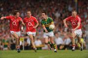 6 June 2010; Declan O'Sullivan, Kerry, in action against Cork players, from left, Aidan Walsh, Paudie Kissane and Michael Shields. Munster GAA Football Senior Championship Semi-Final, Kerry v Cork, Fitzgerald Stadium, Killarney, Co. Kerry. Picture credit: Stephen McCarthy / SPORTSFILE