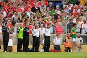 6 June 2010; Paul Galvin, Kerry, alongside manager Jack O'Connor at the substitutes bench during the national anthem. Munster GAA Football Senior Championship Semi-Final, Kerry v Cork, Fitzgerald Stadium, Killarney, Co. Kerry. Picture credit: Stephen McCarthy / SPORTSFILE