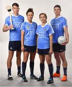 12 May 2016;  AIG Insurance officially launched the new Dublin GAA jersey today. Available at oneills.com and at sports outlets nationwide for €65, the jersey will be worn for the first time in a game by the Dublin minor hurlers on Saturday against Kilkenny. Pictured in the new jersey are, from left, Dublin hurler Chris Crummy, Dublin camogie star Ali Maguire, Dublin ladies footballer Sinead Finnegan and Dublin footballer Diarmuid Connolly. Parnell Park, Dublin. Picture credit: Stephen McCarthy / SPORTSFILE